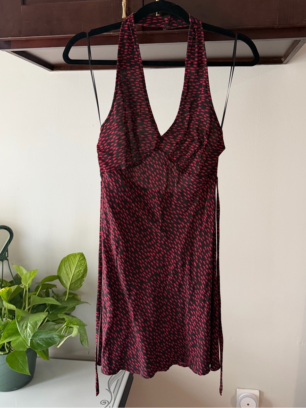 Reformation Halter Mini Dress in Red & Black